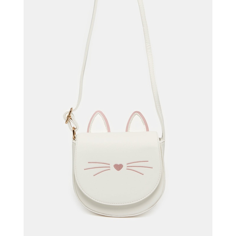 Girls White And Pink Embellished Crossbody Bag