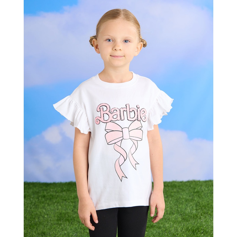 Girls White Barbie Sequins T-Shirt
