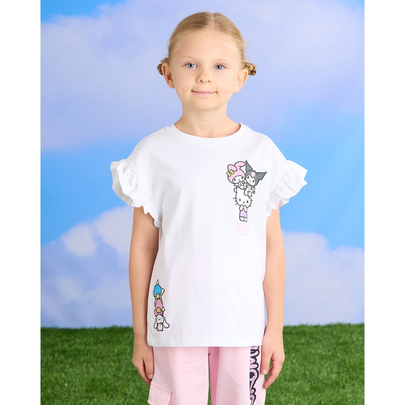 Girls White Hello Kitty & Friends Glitter Printed T-Shirt