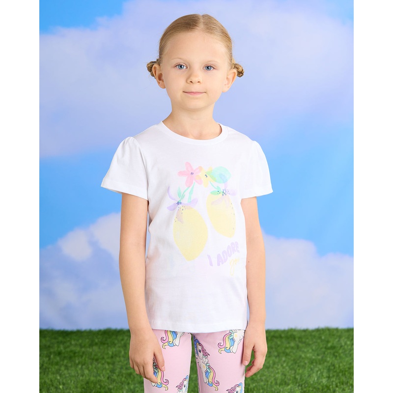 Girls White Lemon Placement Print T-Shirt