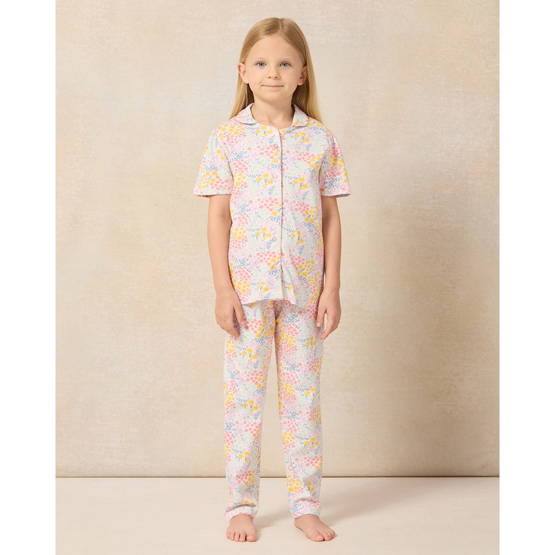 Girls White Printed Floral Pyjama Set (2 Piece)