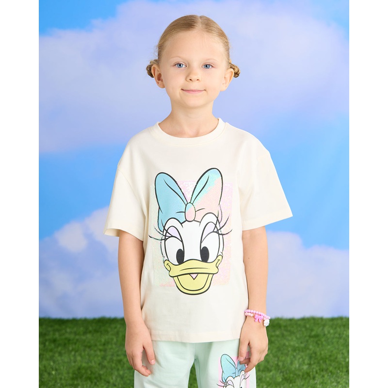 Girls Yellow Daisy Duck Sequins Boxy T-Shirt
