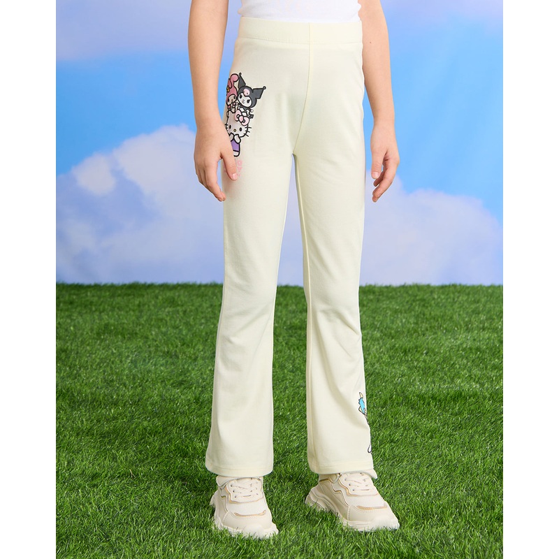 Girls Yellow Hello Kitty Print Flared Leggings