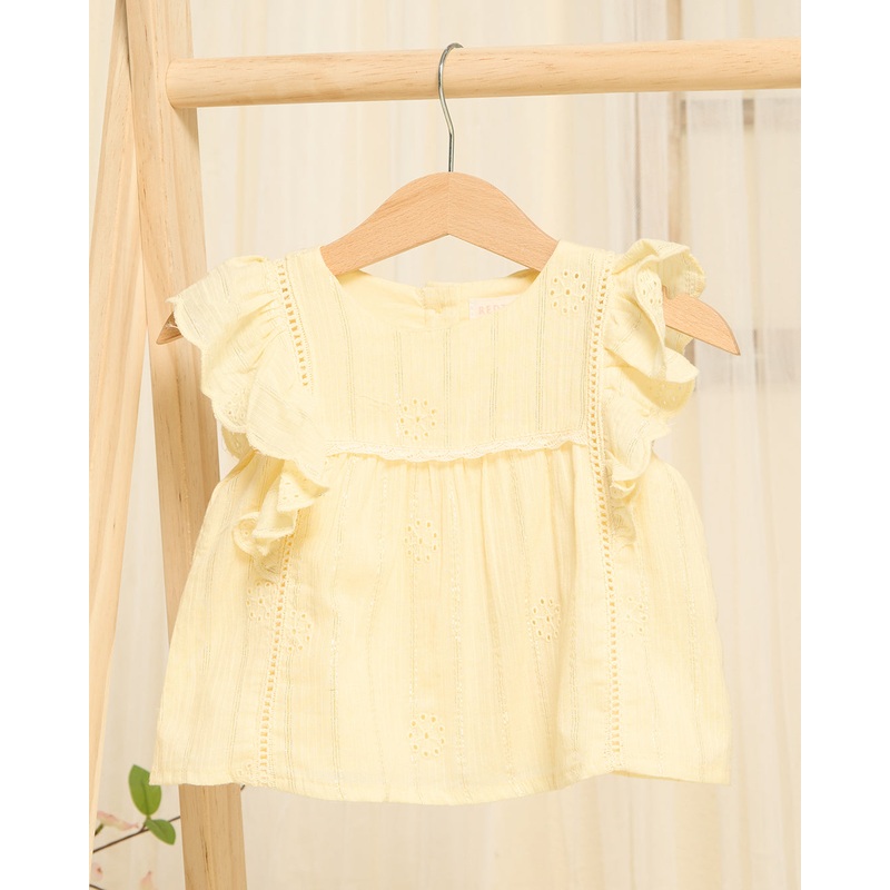 Girls Yellow Schiffly With Lurex Blouse