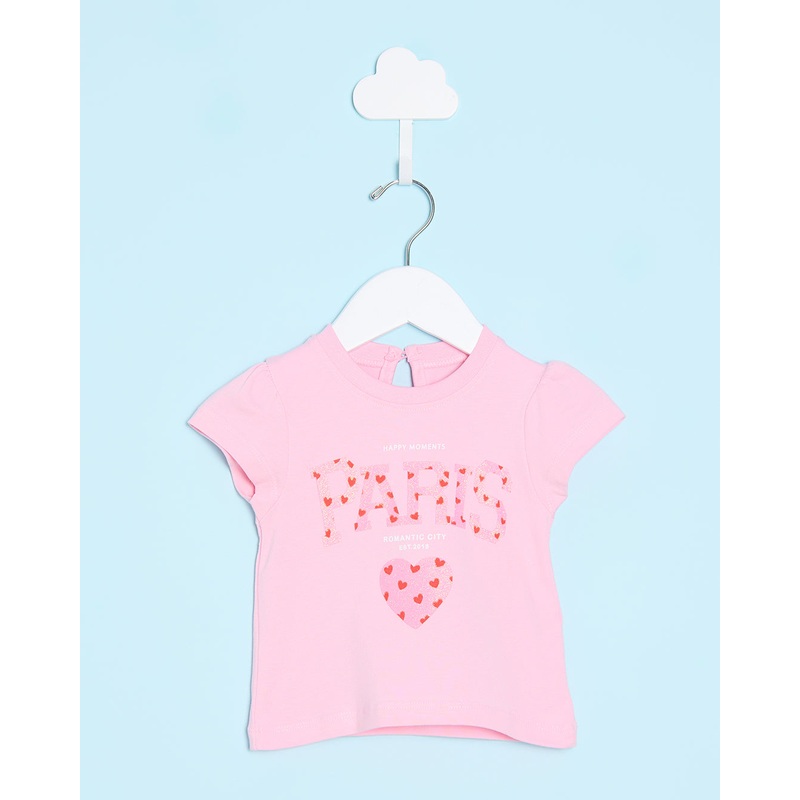 Infant Girls Pink Paris Print  T-Shirt