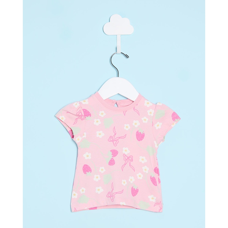 Infant Girls Pink Strawberry Print T-Shirt