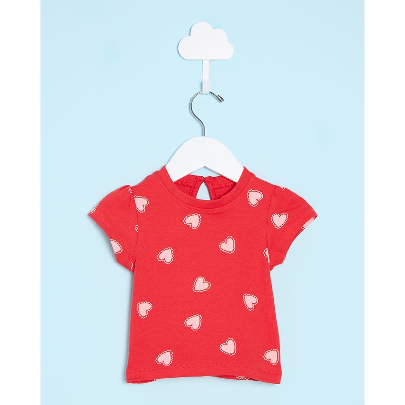 Infant Girls Red Heart Print T-Shirt