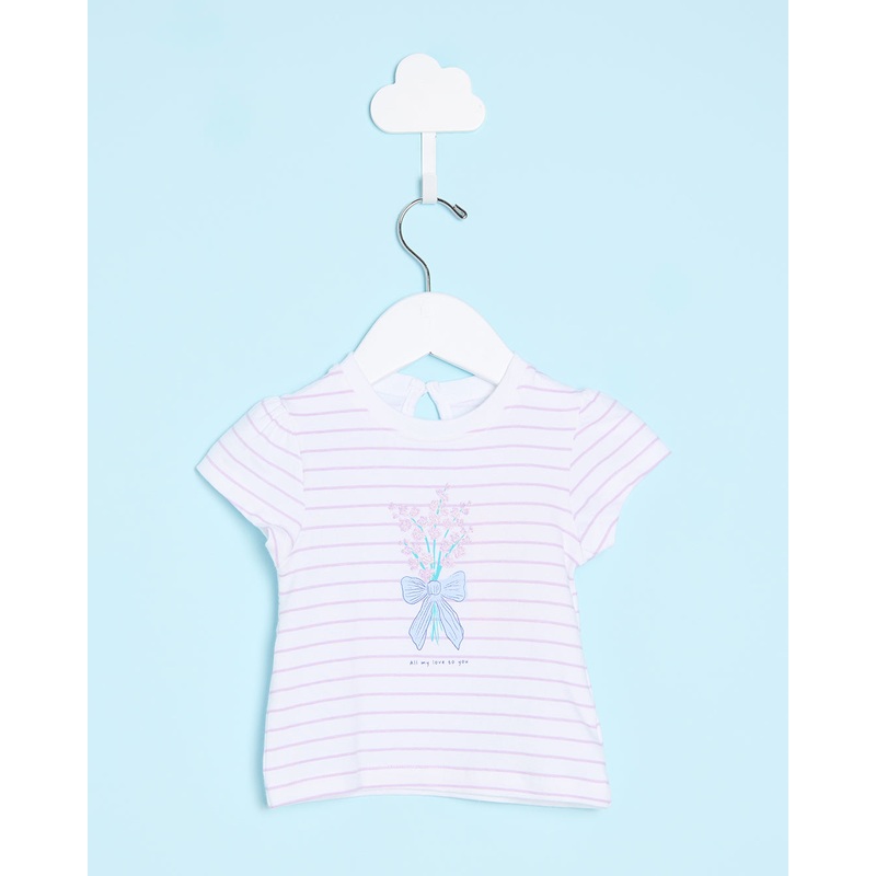 Infant Girls White And Lilac Striped T-Shirt