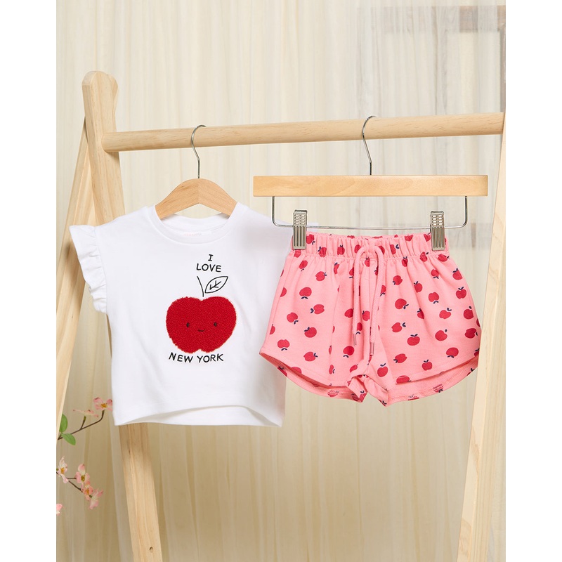 Infant Girls White Apple Embroidered Short Set