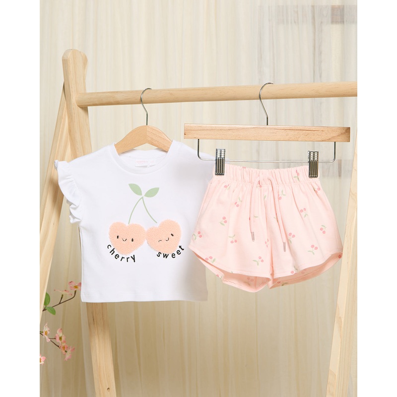 Infant Girls White Cherry Embroidered Short Set