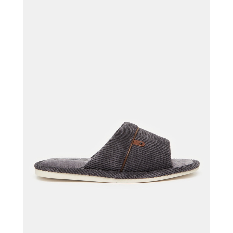 Men Charcoal Textile Upper Slipper