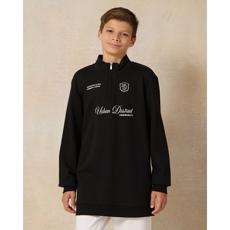 Senior Boys Black HalfZip Through Neck Sweatshirt