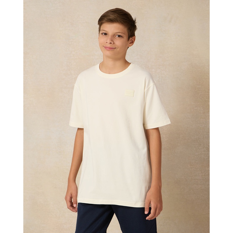Senior Boys White Cotton Spandex Loose Fit T-shirt