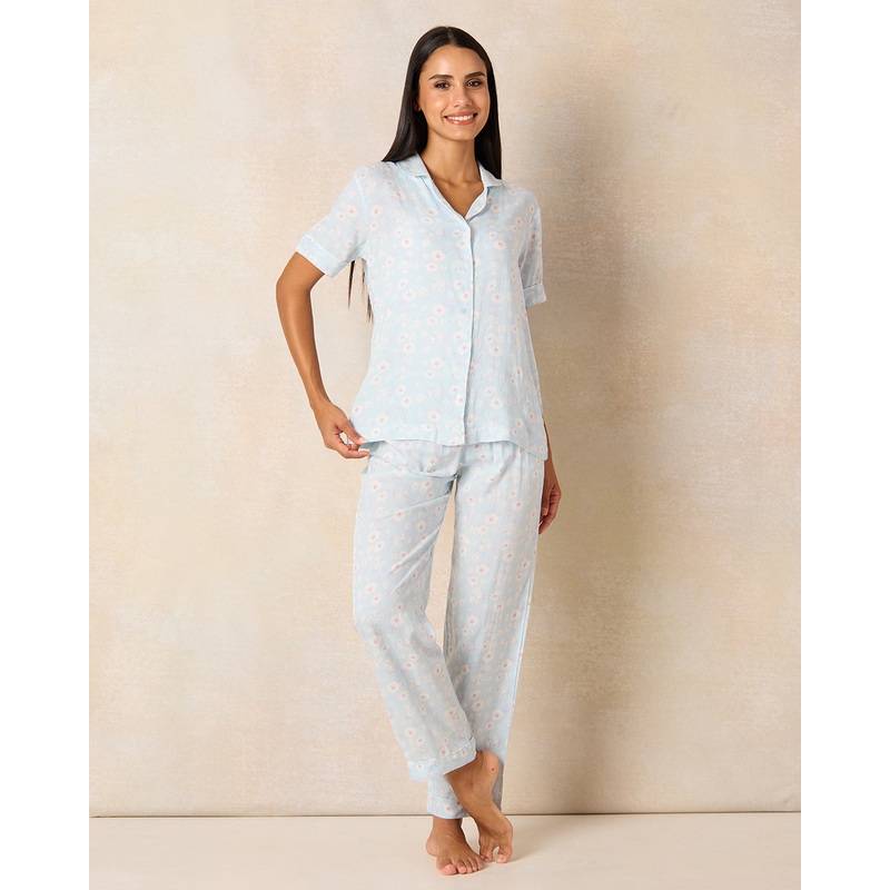 Women Blue Print Pyjama Set (2 Piece)