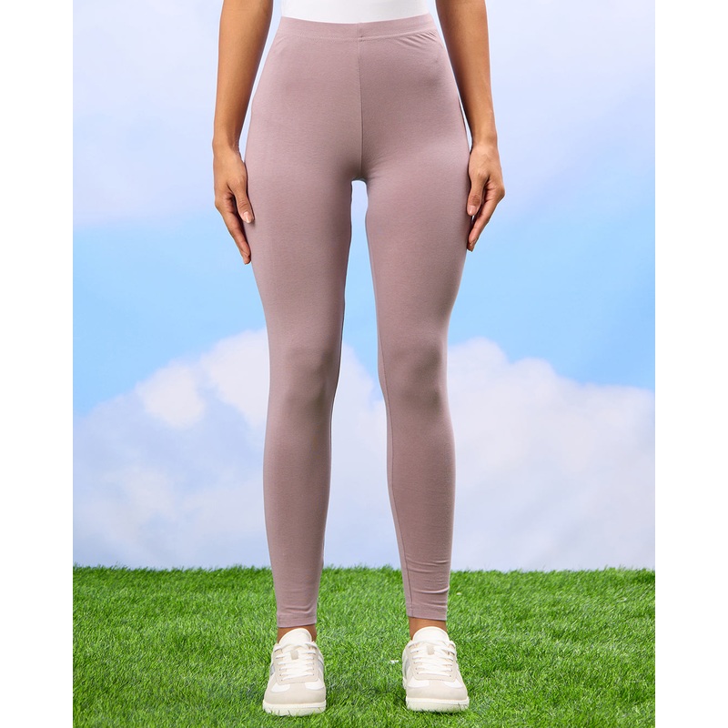 Women Mauve Solid Leggings Set (Pack of 2)