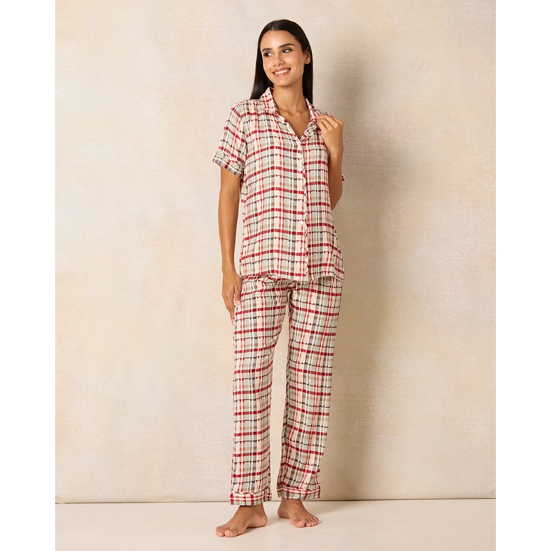 Women Multicolour Checkered Pyjama Set (2 Piece)