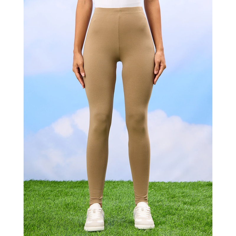 Women Olive Solid Leggings Set (Pack of 2)
