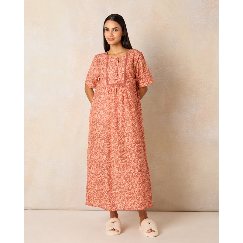 Women Peach Printed Nightgown|UK10|UK12|UK14|UK16|UK18|UK20