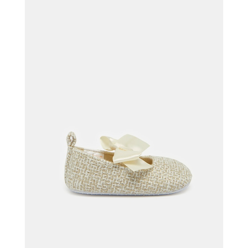 Baby Beige With Bow Pram Shoes