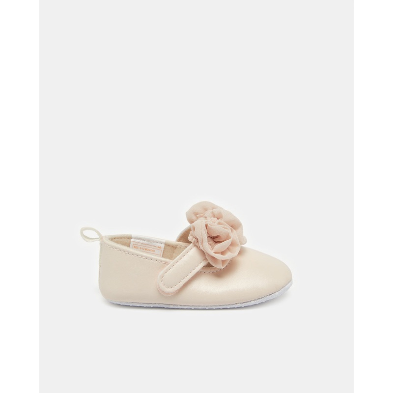 Baby Beige With Flower Pram Shoes