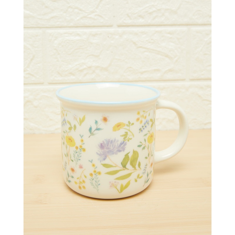 Blue Rim Flower Mug