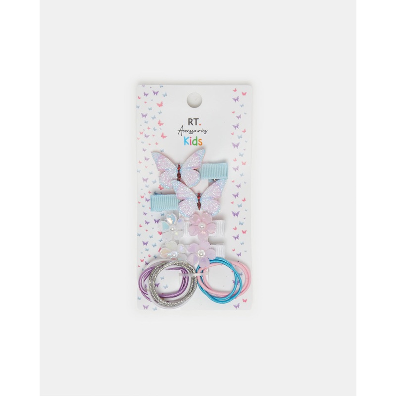 Girls Assorted Hair Clip And Elastic Set (14 Piece)