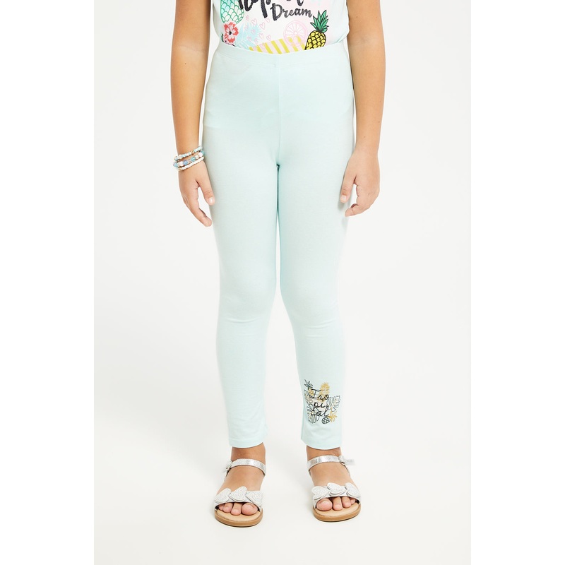 Girls Mint Tropical Placement Print Leggings