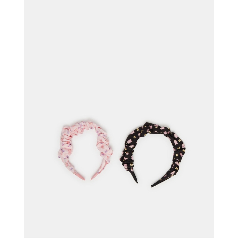 Girls Pink And White Embellished Headband Set (2 Piece)