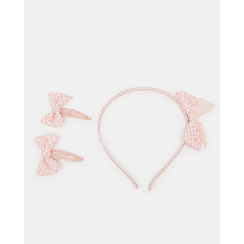 Girls Pink Hairband And Hair Clip (3 Piece)