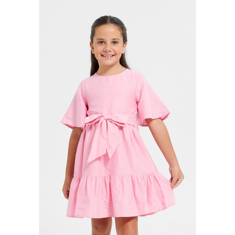 Girls Pink Tiered Dress|2-3 Years|3-4 Years|4-5 Years|5-6 Years|6-7 Years|7-8 Years