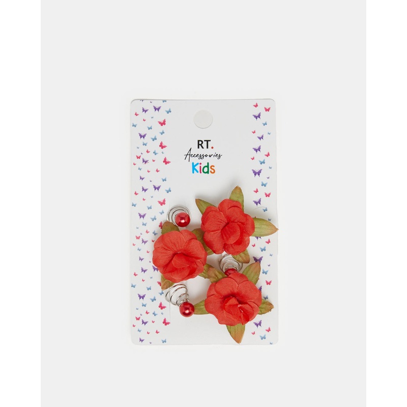 Girls Red Floral Hair Clip Set (Pack of 6)