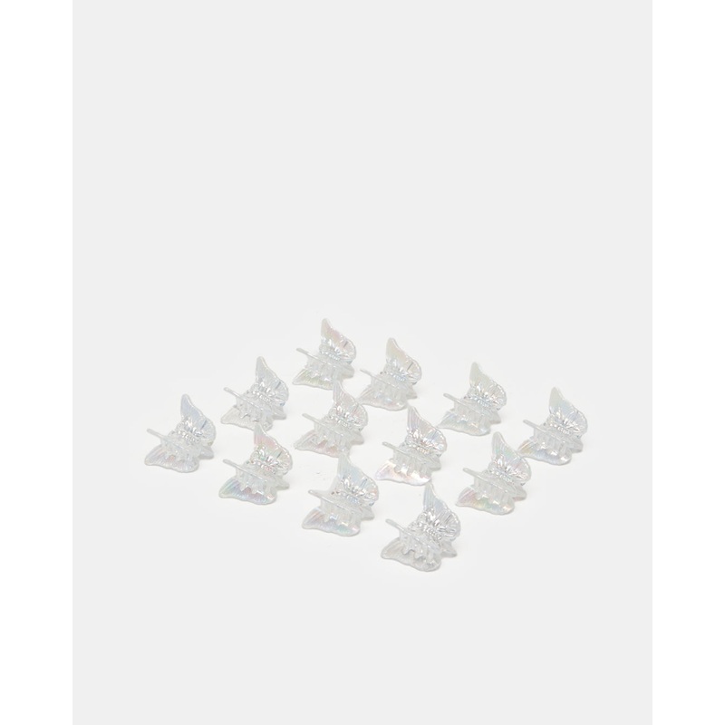 Girls White Embellished Hair Claw Set (Pack of 12)