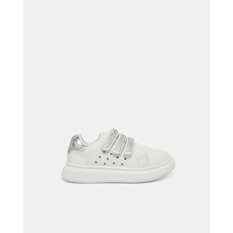 Girls White Embellished Sneakers