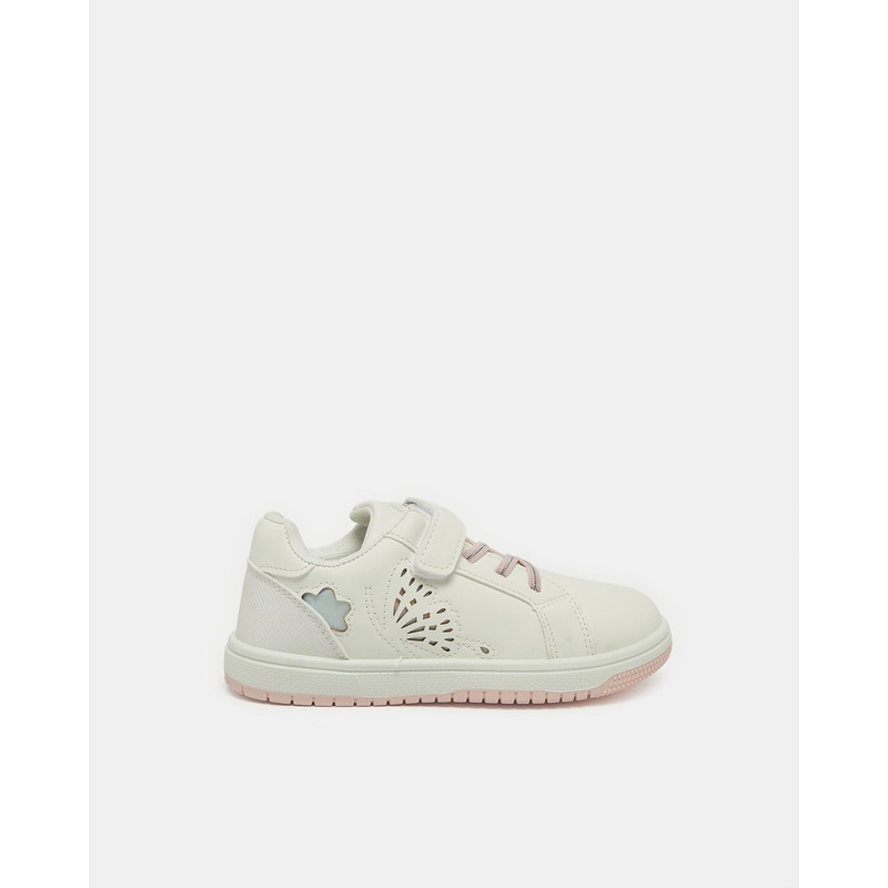 Girls White Laser-Cut Sneakers