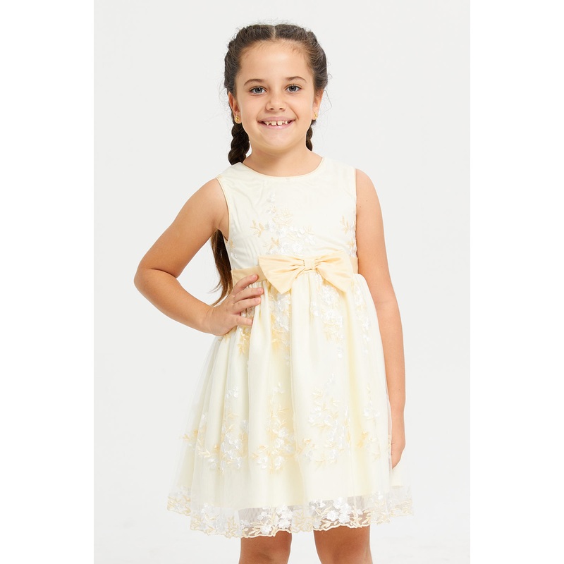 Girls Yellow Embroidered Dress