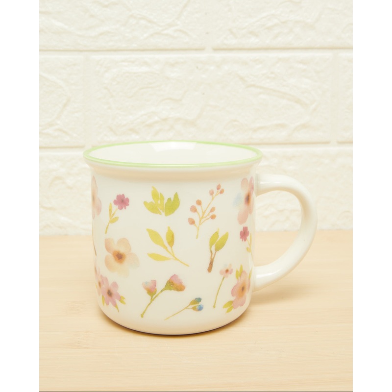 Green Rim Flower Mug