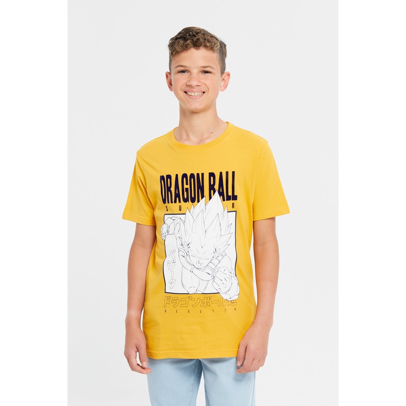 Senior Boys Mustard Dragon Ball Z Print T-Shirt