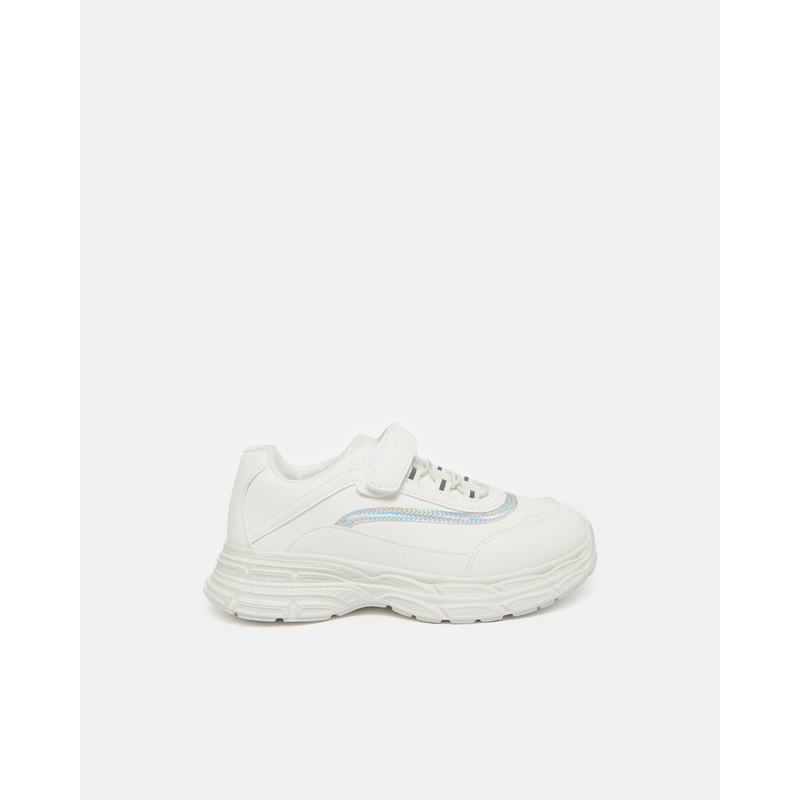 Senior Girls White Embellished Velcro Trainer