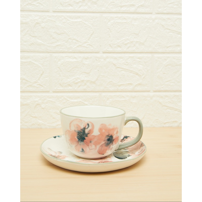 White Floral Print Tea Cup And Saucer (2 Piece