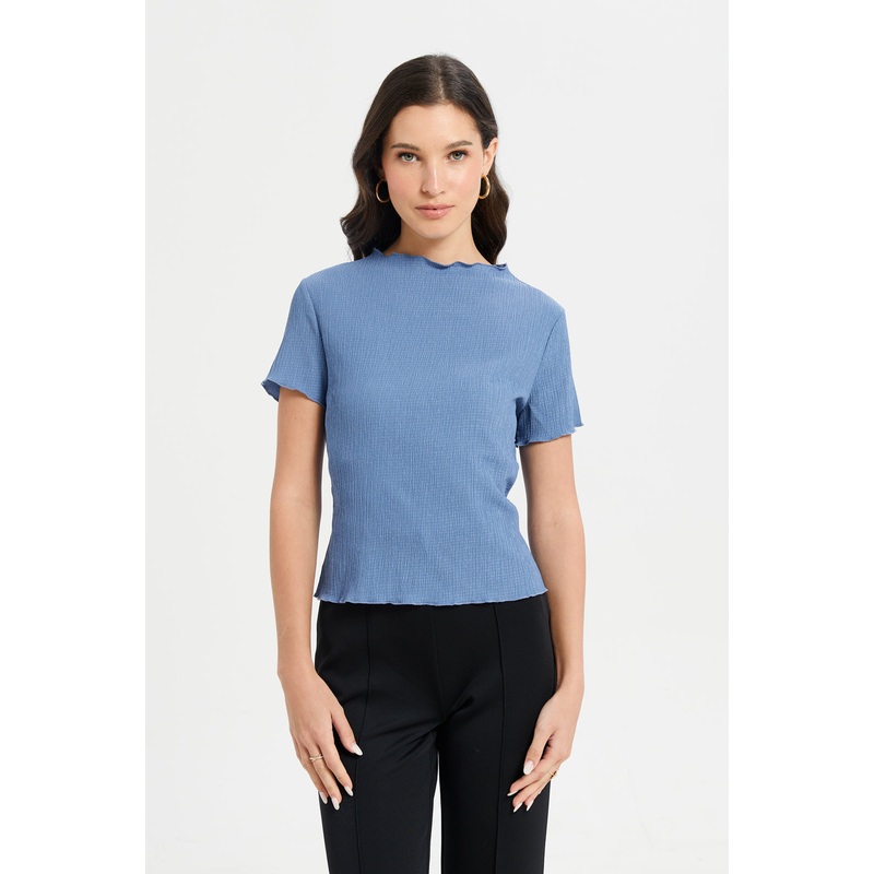 Women Blue Crinkled Top|UK8|UK10|UK12|UK14|UK16|UK18