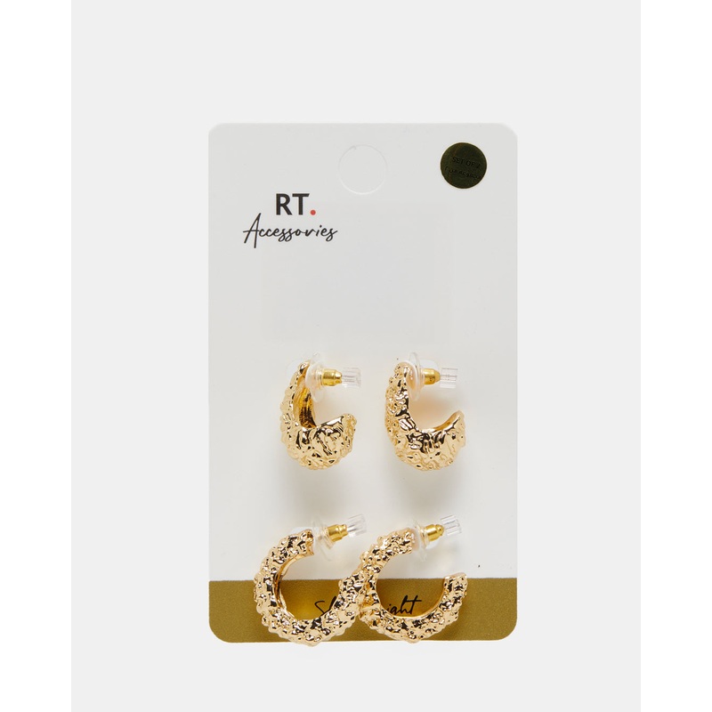 Women Gold Embellished Earring (2 Pairs)