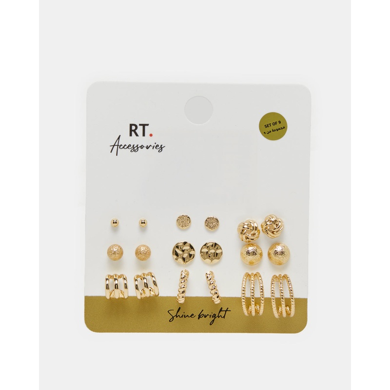 Women Gold Embellished Earring (9 Pairs)