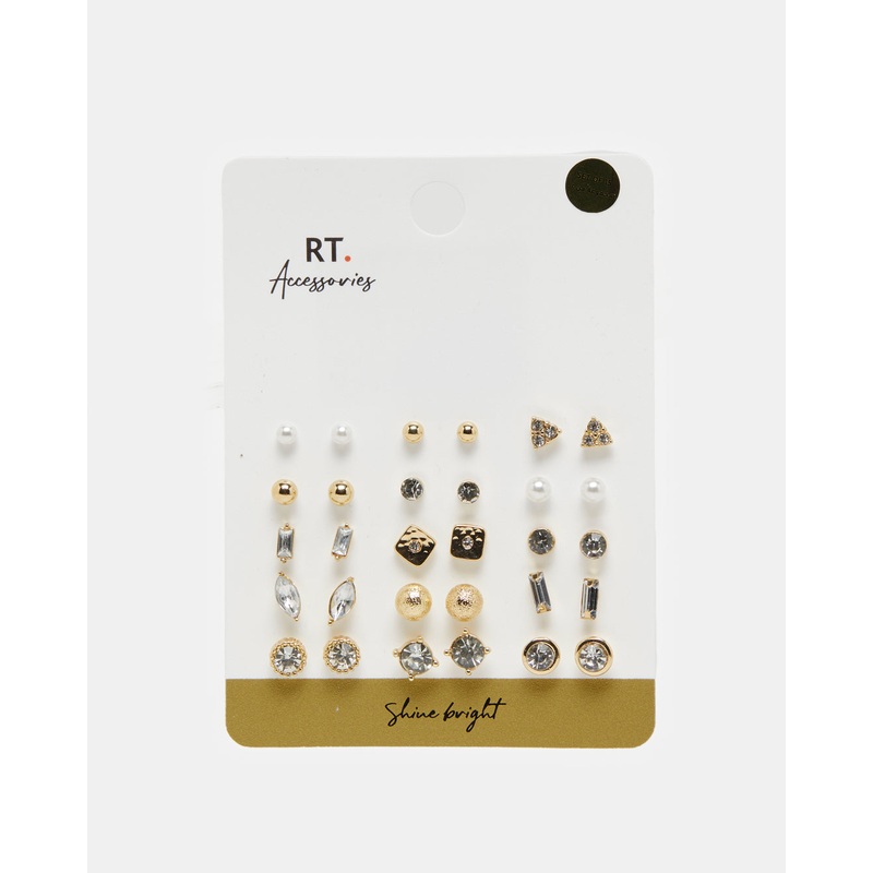 Women Gold Embellished Earring Set (15 Pairs)