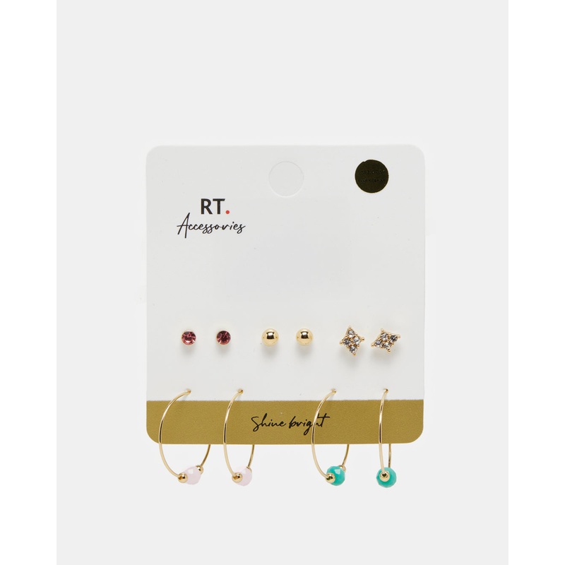 Women Gold Embellished Earrings (5 Pairs)