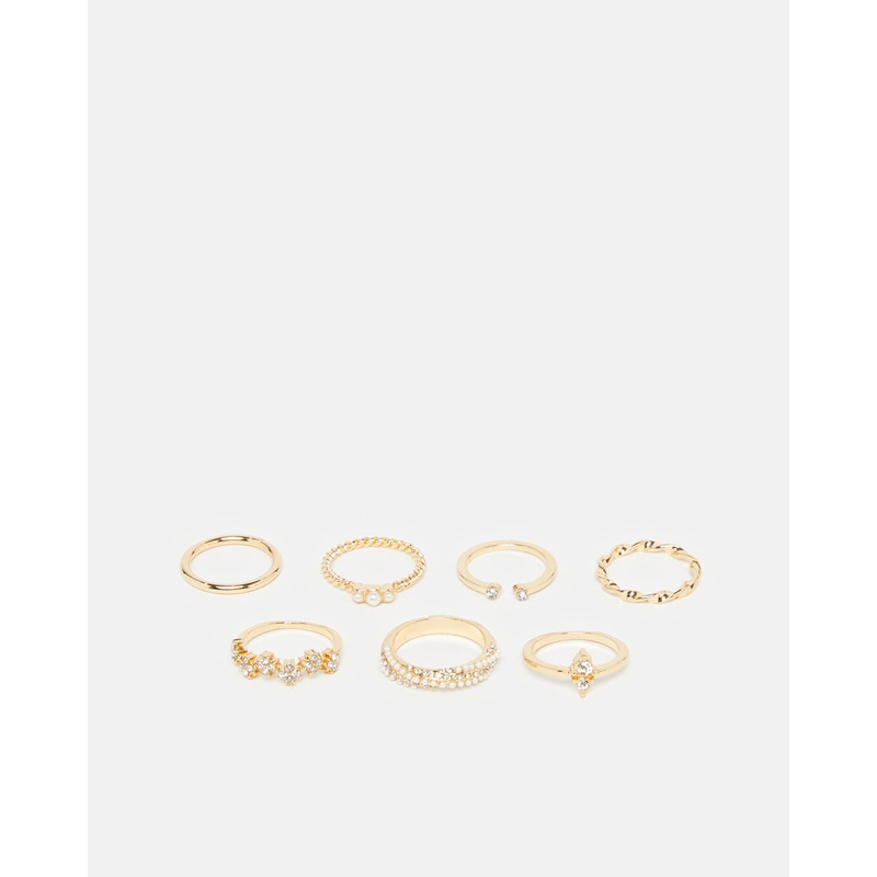 Women Gold Embellished Ring Set (Pack of 7)