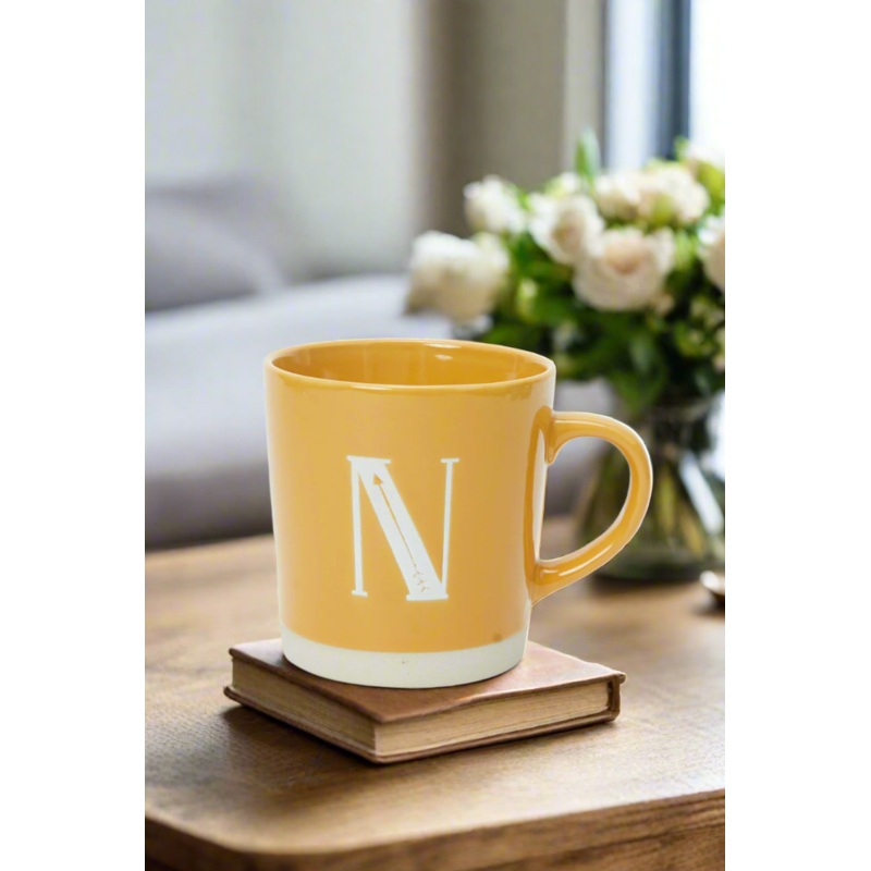 Yellow Glaze Alphabet Printed Mug (N)