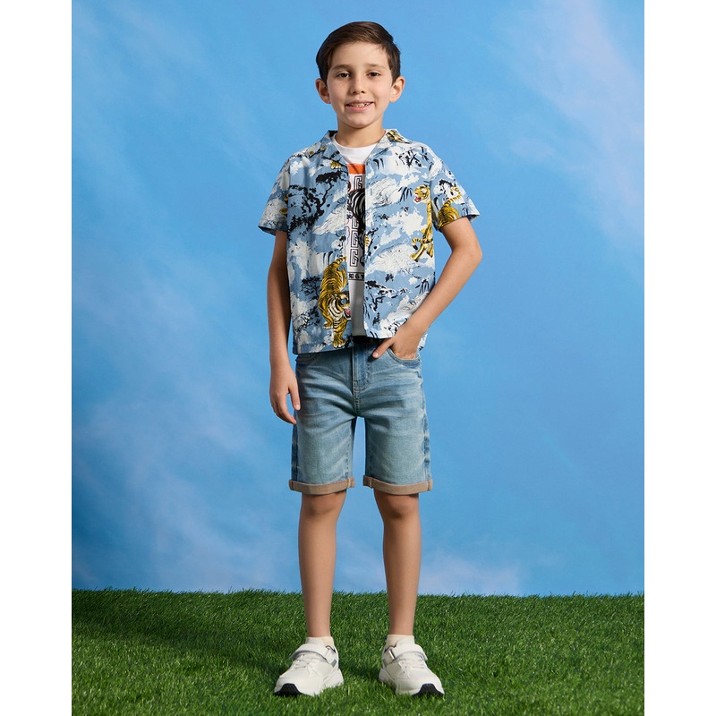 Boys Blue Tiger Print Shirt And T-Shirt Set (2 Piece)