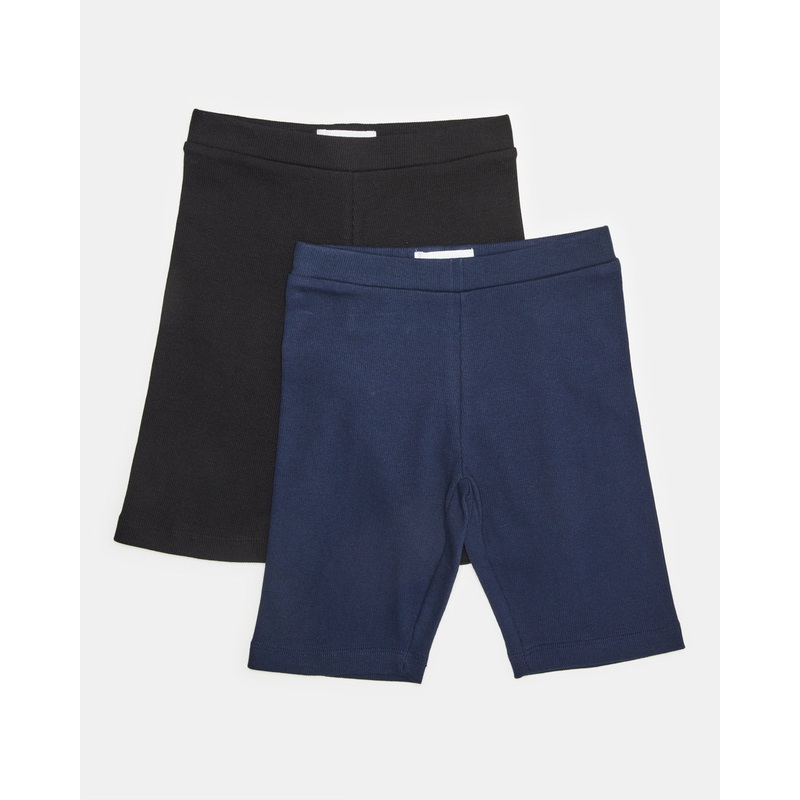 Girls Black And Navy Cycling Shorts (Pack of 2)