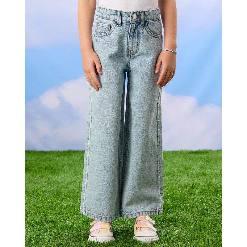 Girls Blue 5 Pocket Wide Leg Jeans