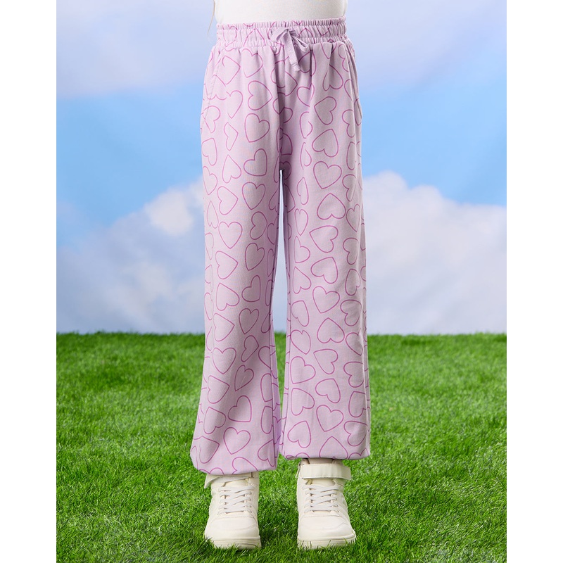 Girls Lilac Heart Printed Active Track Pants